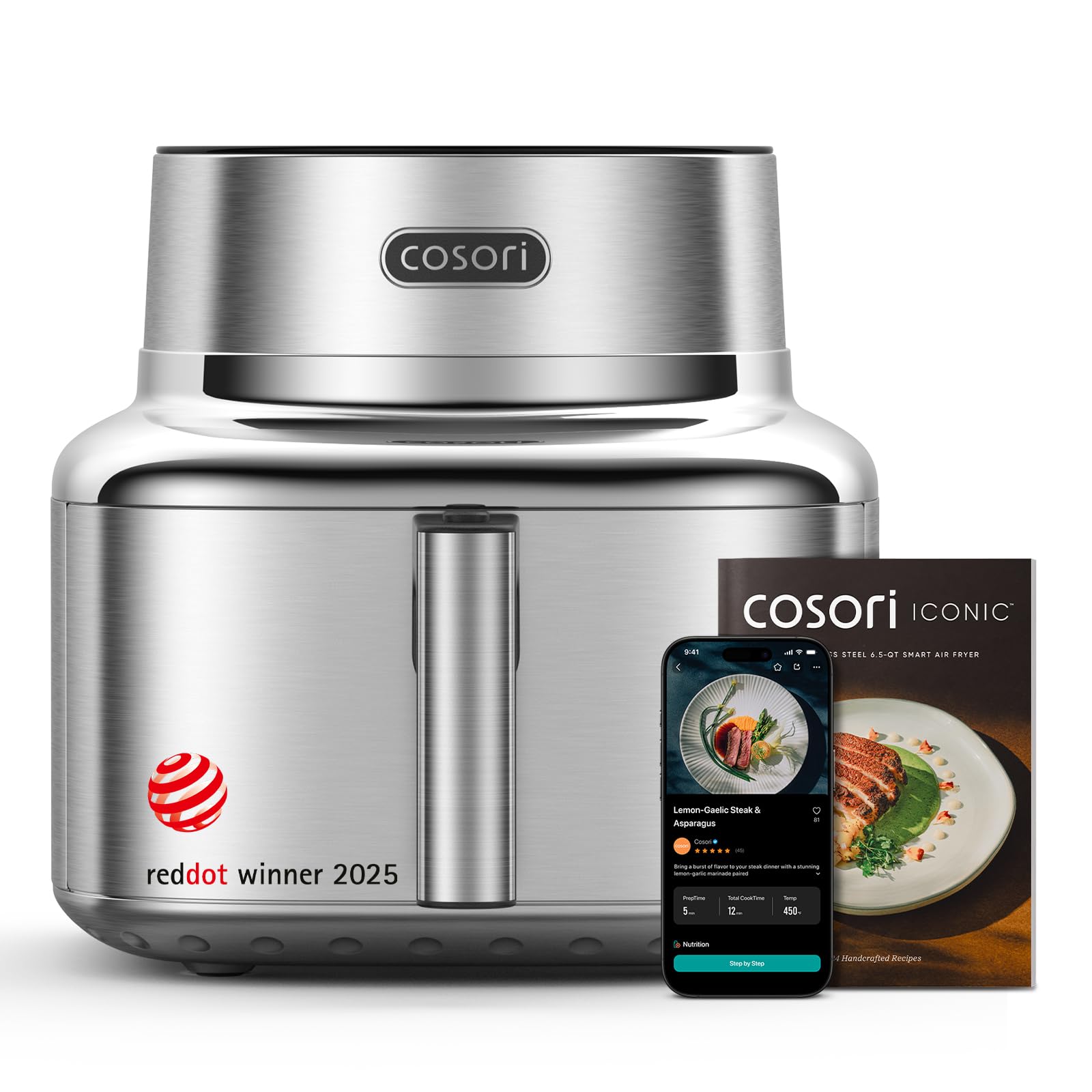 Cosori Iconic Air Fryer: 6.5QT, smart functions, PFAS-free coating, 450ยฐF cooking, versatile and consistent results.